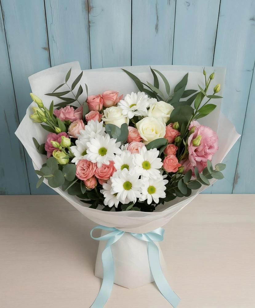 Букет цветов из: Розы, Лизиантусы и Хризантемы в Михайловка Башкортостан